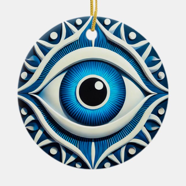 Abstract Blue Evil Eye Symbol Ceramic Tree Decoration (Front)