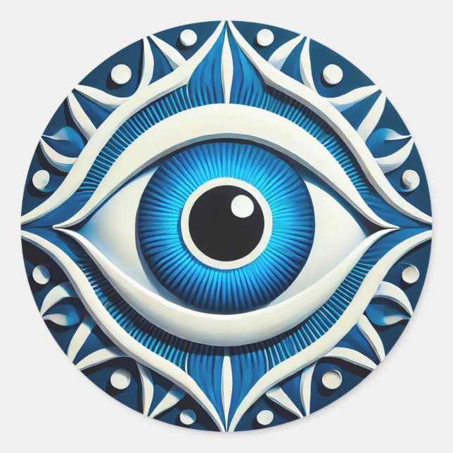 Abstract Blue Evil Eye Symbol Classic Round Sticker (Front)