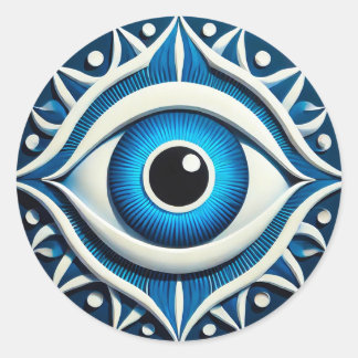 Abstract Blue Evil Eye Symbol Classic Round Sticker