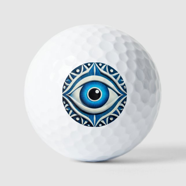 Abstract Blue Evil Eye Symbol Golf Balls (Front)