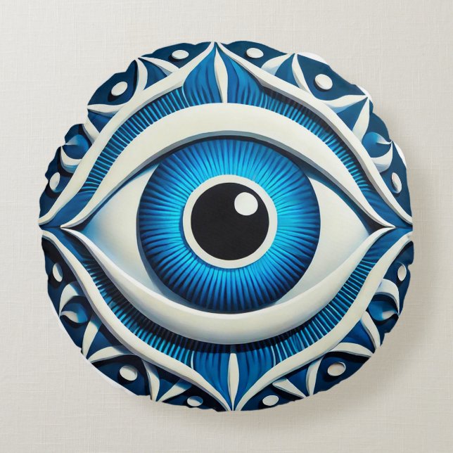 Abstract Blue Evil Eye Symbol Round Cushion (Front)
