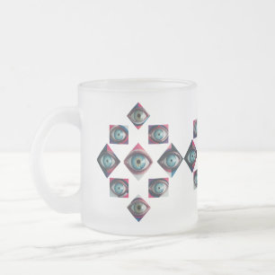 Abstract Blue Eye Geometric Art – Frosted Glass Coffee Mug