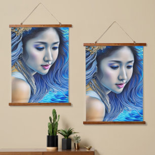 Abstract Blue Fantasy Woman Surrealism Art Hanging Tapestry