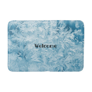 abstract blue feathers and snowflakes bath mat