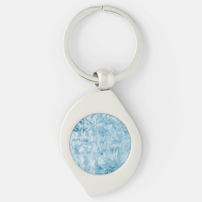 abstract blue feathers and snowflakes keychain (Front)
