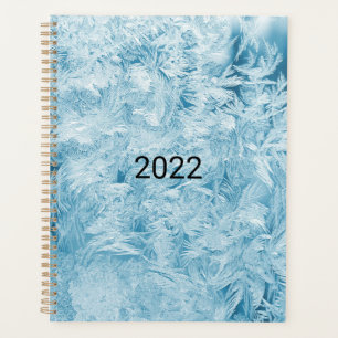abstract blue feathers and snowflakes planner
