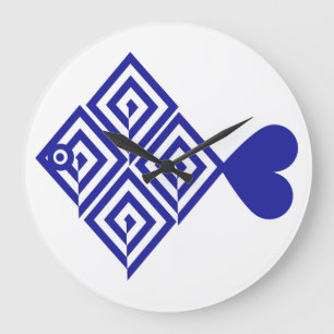 Abstract blue fish large clock