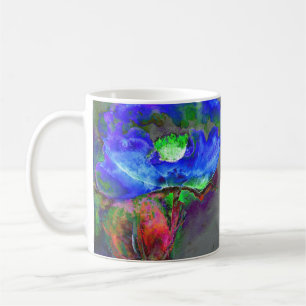 Abstract blue floral blue watercolor poppy coffee mug