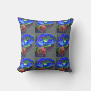 Abstract blue floral blue watercolor poppy cushion