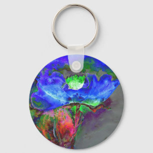 Abstract blue floral blue watercolor poppy key ring