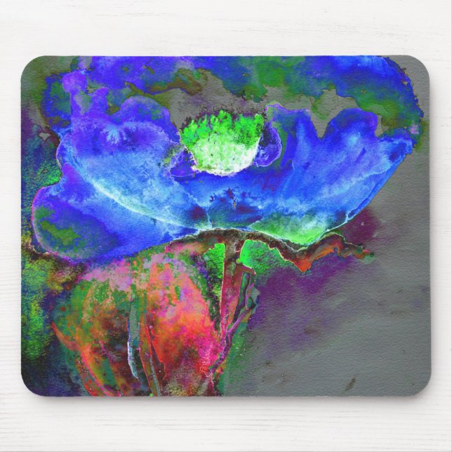 Abstract blue floral blue watercolor poppy mouse mat (Front)