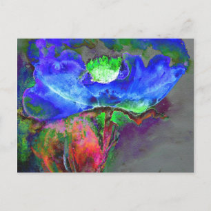 Abstract blue floral blue watercolor poppy postcard