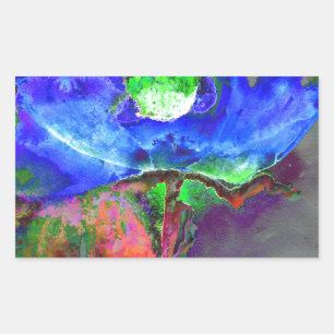 Abstract blue floral blue watercolor poppy rectangular sticker