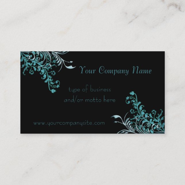 Abstract Blue Floral Embellished Business Card (Front)