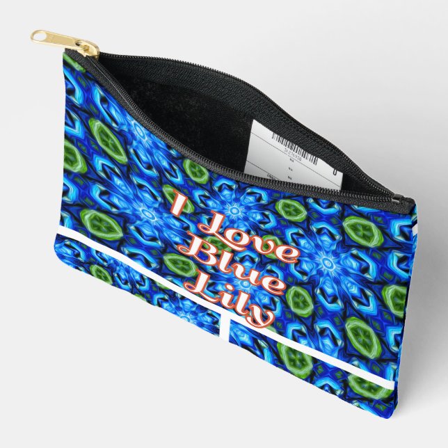 Abstract Blue Floral Pattern Accessory Pouch (Open)