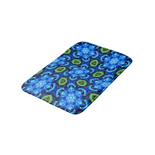Abstract Blue Floral Pattern Bath Mat