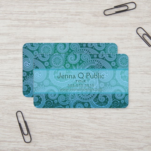 Abstract Blue Floral Pattern Business Card (Front/Back In Situ)