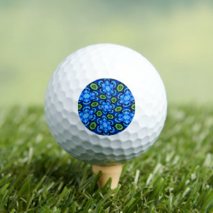 Abstract Blue Floral Pattern Golf Balls
