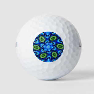 Abstract Blue Floral Pattern Golf Balls