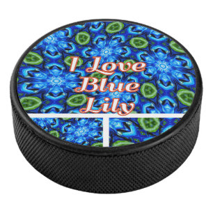 Abstract Blue Floral Pattern Hockey Puck