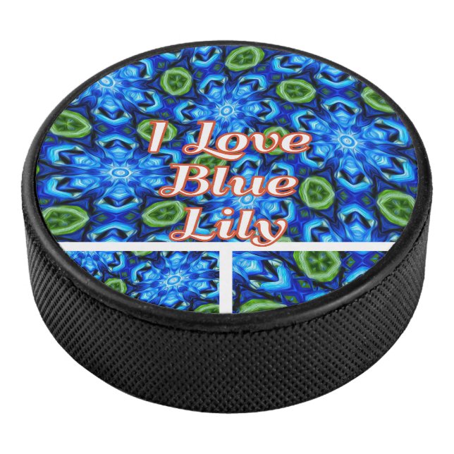 Abstract Blue Floral Pattern Hockey Puck (3/4)