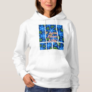 Abstract Blue Floral Pattern Hoodie