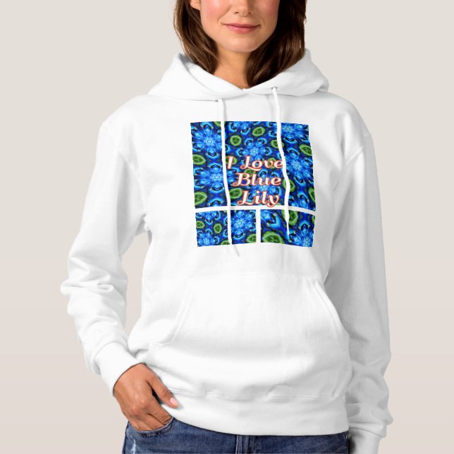 Abstract Blue Floral Pattern Hoodie (Front)