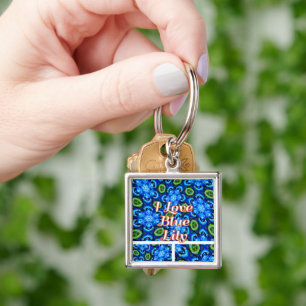 Abstract Blue Floral Pattern Key Ring