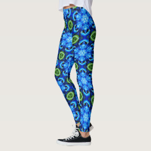 Abstract Blue Floral Pattern Leggings