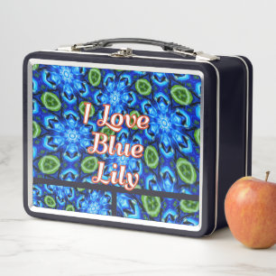 Abstract Blue Floral Pattern Metal Lunch Box