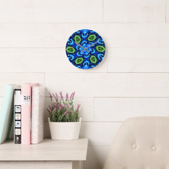 Abstract Blue Floral Pattern Round Clock (Reading Room)