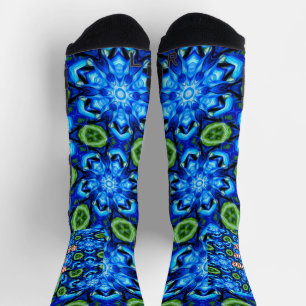 Abstract Blue Floral Pattern Socks