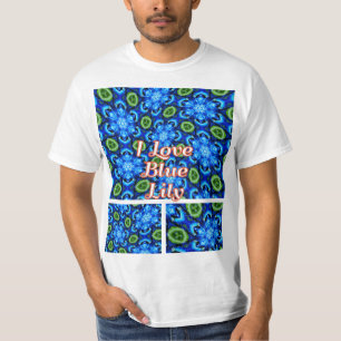Abstract Blue Floral Pattern T-Shirt