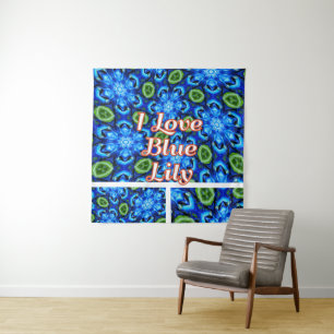 Abstract Blue Floral Pattern Tapestry