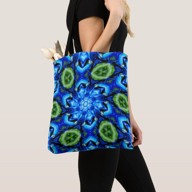 Abstract Blue Floral Pattern Tote Bag (Close Up)