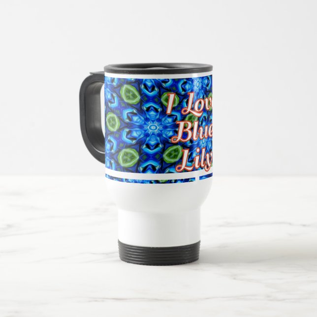 Abstract Blue Floral Pattern Travel Mug (Front Left)