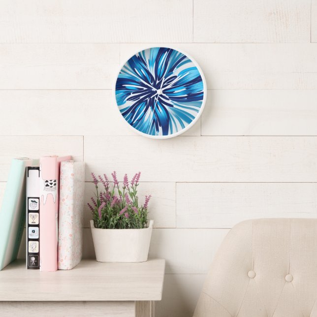 Abstract Blue Flower Art Deco Clock (Reading Room)