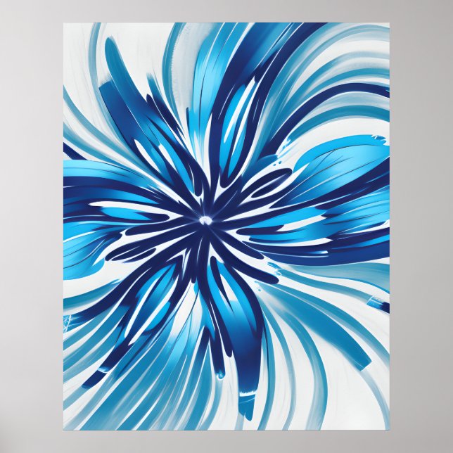 Abstract Blue Flower Art Deco Poster (Front)