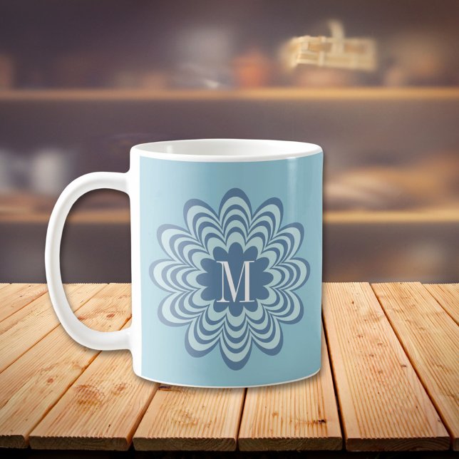 Abstract Blue Flower Monogram Coffee Mug (Creator Uploaded)