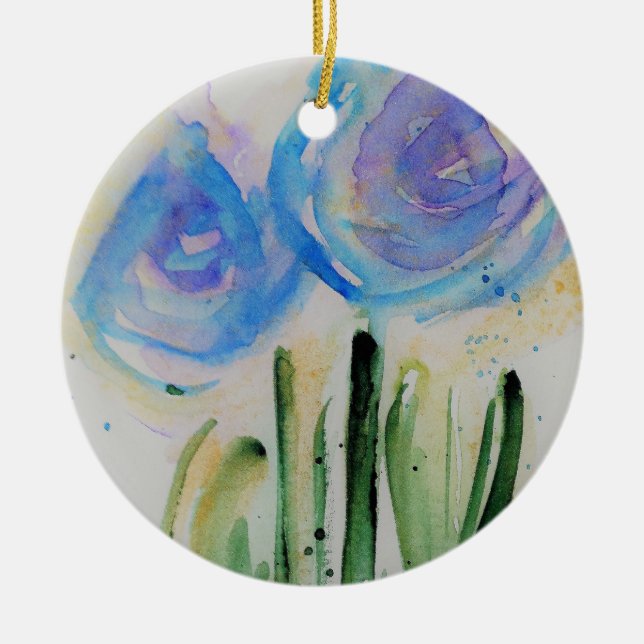 Abstract Blue Flowers Ceramic Tree Decoration (Front)