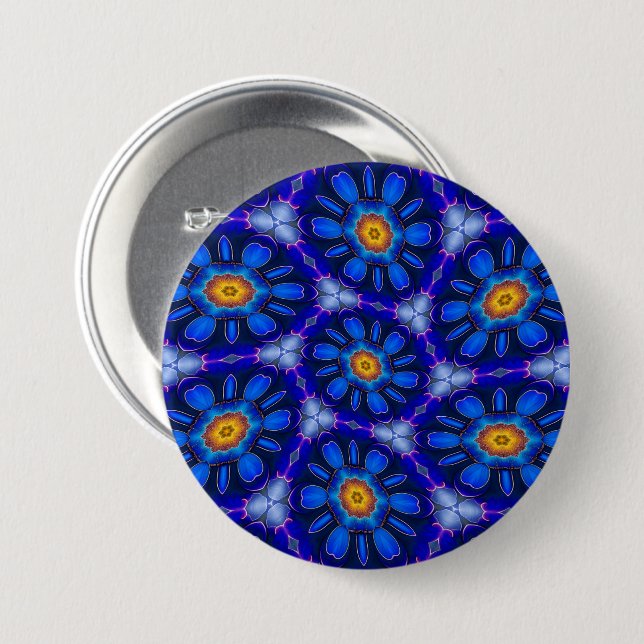 Abstract Blue Flowers Pattern 7.5 Cm Round Badge (Front & Back)