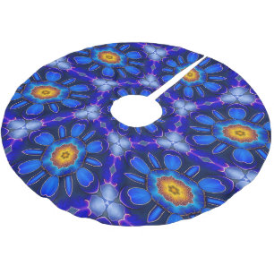 Abstract Blue Flowers Pattern Brushed Polyester Tree Skirt