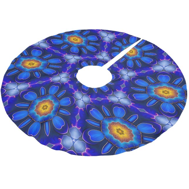 Abstract Blue Flowers Pattern Brushed Polyester Tree Skirt (Angled)