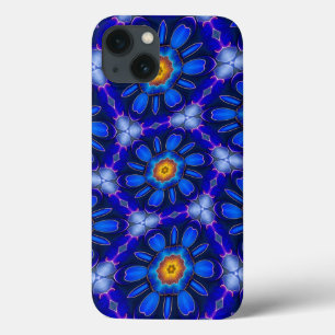 Abstract Blue Flowers Pattern iPhone 13 Case