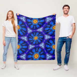 Abstract Blue Flowers Pattern Fleece Blanket