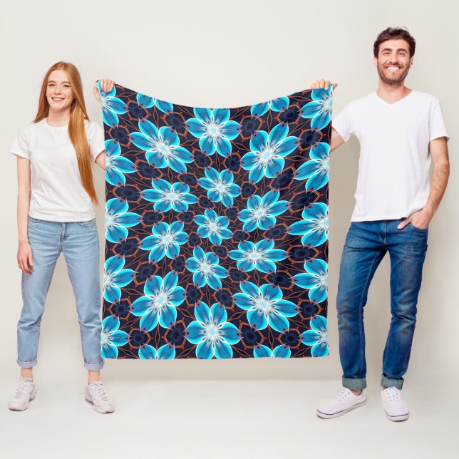 Abstract Blue Flowers Pattern Fleece Blanket (In Situ)