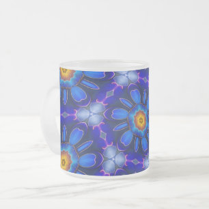 Abstract Blue Flowers Pattern Frosted Glass Coffee Mug