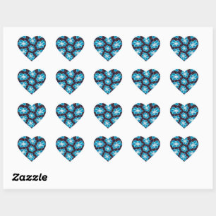 Abstract Blue Flowers Pattern Heart Sticker