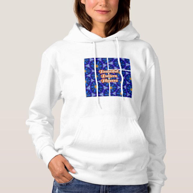 Abstract Blue Flowers Pattern Hoodie (Front)