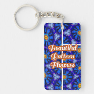 Abstract Blue Flowers Pattern Key Ring